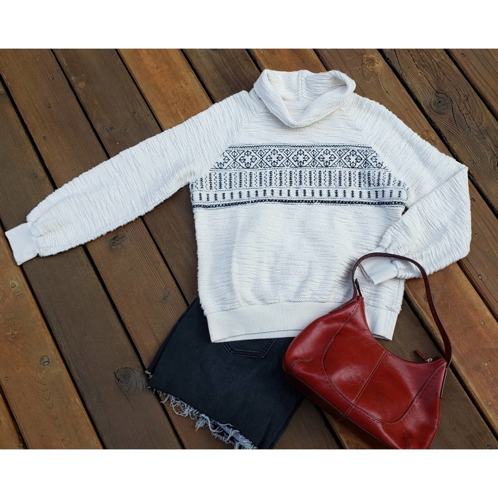 Lucky Brand Southwestern Cozy Boucle Slub Knit Cotton Sweater M